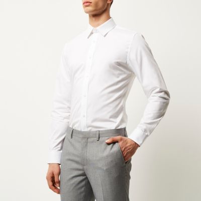 White twill point collar slim fit shirt